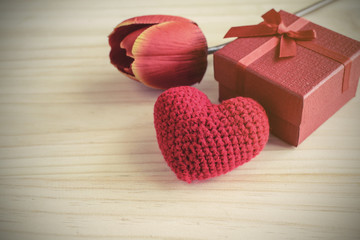 Naklejka na ściany i meble red gift box and red heart shape, Valentine's day concept