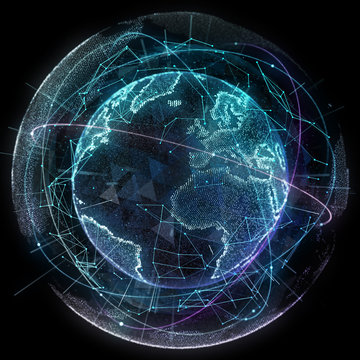 Abstract map of the global telecommunications network