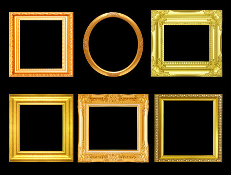 Set of golden vintage frame isolated on black background