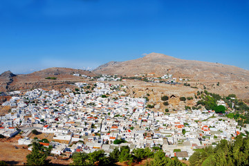 Obraz premium Lindos City. Rhodes. Greek Island. Sunny Day.