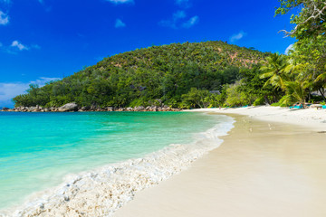 Fototapeta na wymiar Anse Kerlan - Tropical beach in Seychelles, Praslin