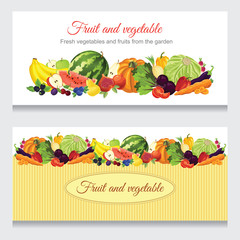 Abstract design banners with various fruit, berry and vegetables. 