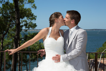 Beautiful and lovely wedding couple at the beach