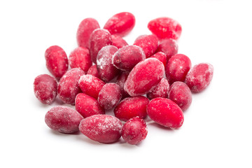 Lots of frozen cornel. Isolated on white background