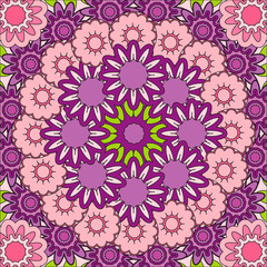 Fototapeta na wymiar Abstract pink purple mandala. Floral ornamental border . Round pattern, oriental style. Decor for your design, lace ornament. Vector illustration.