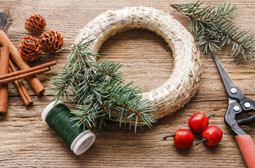 Steps of making christmas door wreath