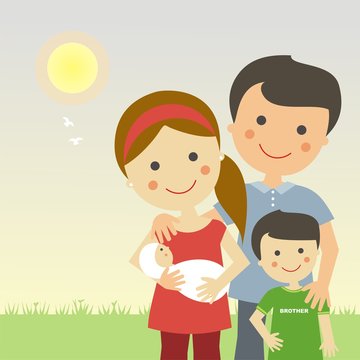 Familia con 2 hijos en un día soleado