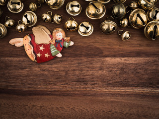 Schellen, Christbaumschmuck, Engel, Holzgrund, Weihnachten