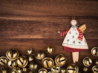 Schellen, Christbaumschmuck, Engel, Holzgrund, Weihnachten