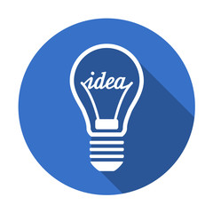 Icono redondo plano idea en bombilla azul