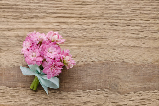 Beautiful tiny bouquet of pink kalanchoe blossfeldiana flowers o