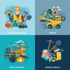 Mining Icons Flat Set