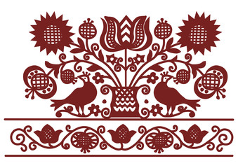 Traditional Hungarian embroidery Pattern with birds
