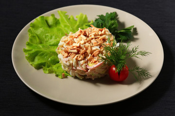portion served in a restaurant decorated with lettuce