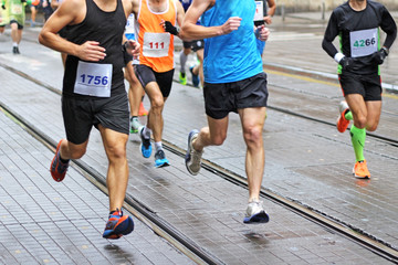 Marathon running race in city streets 
