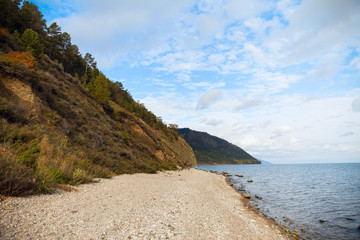 Fototapeta na wymiar Island on Lake Baikal in the autumn.