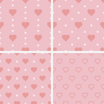 Set of seamless patterns with hearts, vector illustration