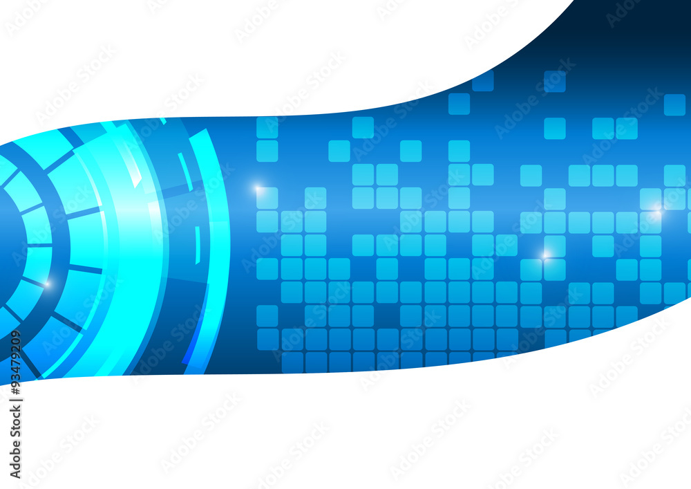 Poster vector : abstract square and circle with blue background