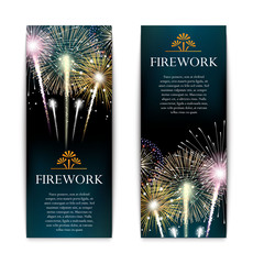 Set of fireworks, festive vertical banner, firecracker vector illustration