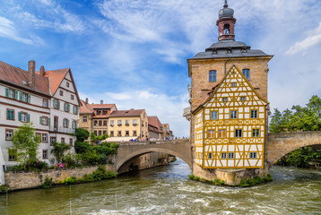 Bamberg, Germany. Old Town Hall (1461) and the half-timbered 