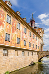 Fototapeta na wymiar Bamberg, Germany. Facade of the Old Town Hall with murals Historic city center of Bamberg is a listed UNESCO world heritage site