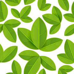 Spring seamless pattern, fresh green leaves on white, 