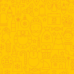 Thin Line Holiday Christmas Yellow Seamless Pattern