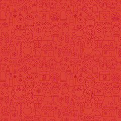 Thin Line Holiday Christmas Red Seamless Pattern