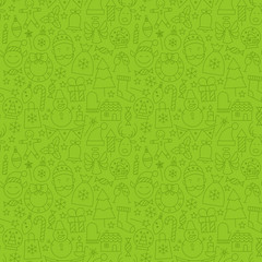 Thin Line Happy New Year Seamless Green Pattern