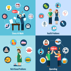 Fototapeta premium Stress depression 4 flat icons square 