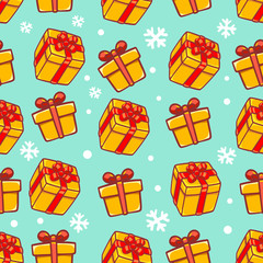 Vector seamless christmas pattern on green background. Bright co