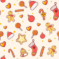 Vector seamless christmas pattern on light background. Bright co