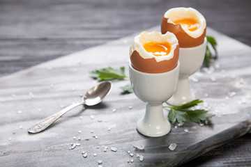 Boiled eggs on marble background