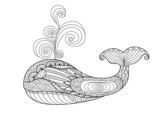 Naklejka premium Ręcznie rysowane styl zentangle wieloryba do kolorowania strony, efekt projektu koszulki, tatuaż z logo i tak dalej.