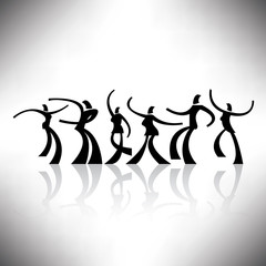 Vector illustration of dancing people silhouettes on white background.