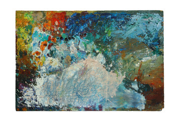 Fototapeta premium Artistic palette with color oil paints - isolated object on white background