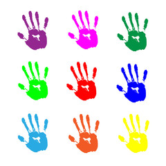 colorful hand prints on white background vector seamless pattern