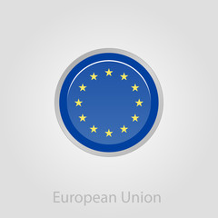 European Union flag button, vector illustration