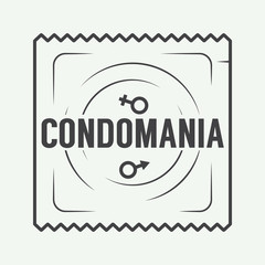 Vintage condoms or sex labels, logo, badge and design elements.