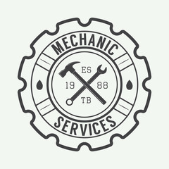 Vintage mechanic label, emblem and logo