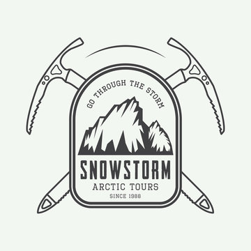Vintage mountaineering and arctic expeditions logos, badges, emb
