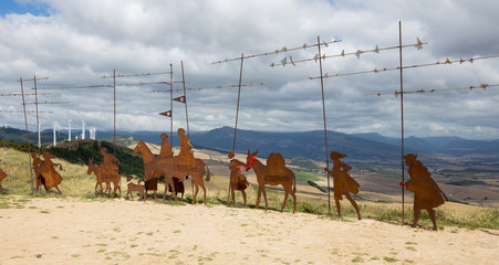 Pilgrims Statues on top of the Alto del Perdon, Camino de Santiago