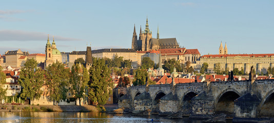 Charles Bridge in Prague -Stitched Panorama - obrazy, fototapety, plakaty
