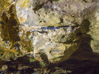 Veins of Blue John Stone readuy to be mined in caverns, Derbyshire, UK