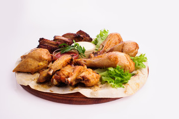 roasted meat with vegetables and potato