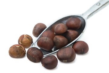 roasted chestnuts on white background