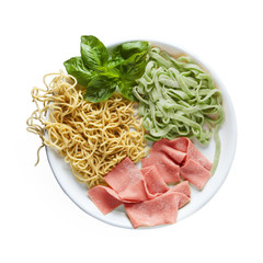 colored Fresh Homemade Pasta Isolated on white