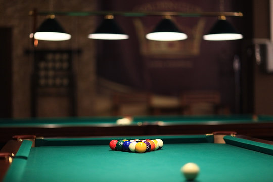 billiards, billiard balls on the table