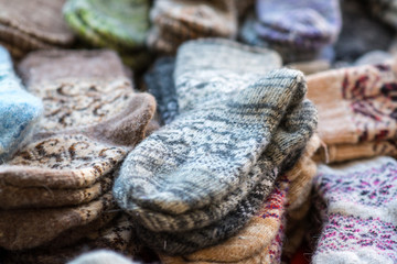 warm knitted socks wool gray and brown