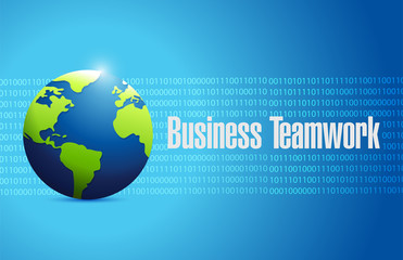 business teamwork binary globe sign concept